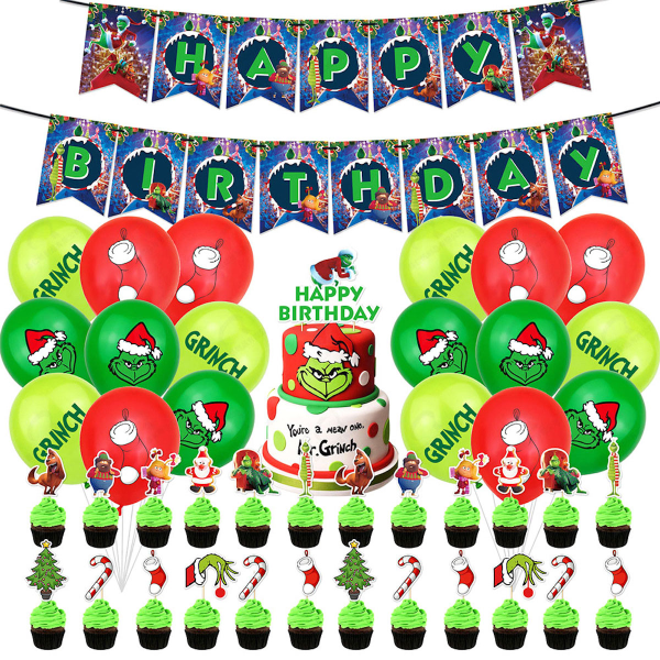 Grönt hår Monster Grattis på födelsedagen Ballong Set Latex ballonger Party Dekoration Kit