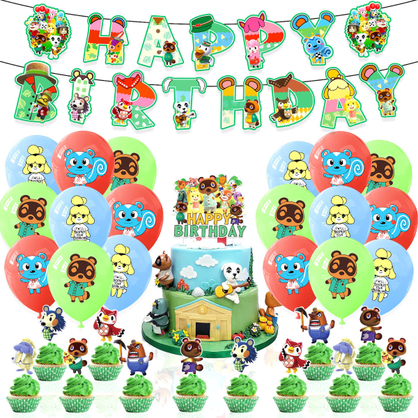 Animal Crossing Grattis på födelsedagen Ballong Set Latex Ballonger Party Dekoration Kit