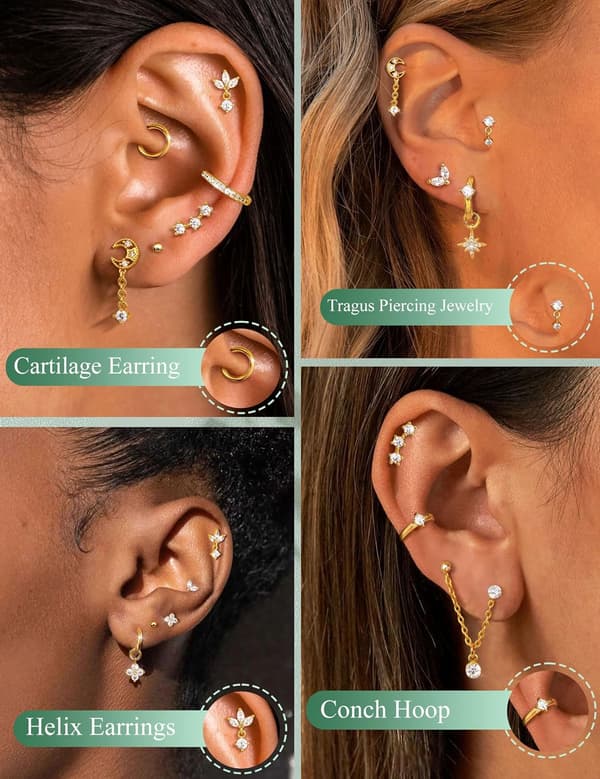 Helix-piercing smykker kirurgisk stål flad ryg øreringe til kvinder og mænd