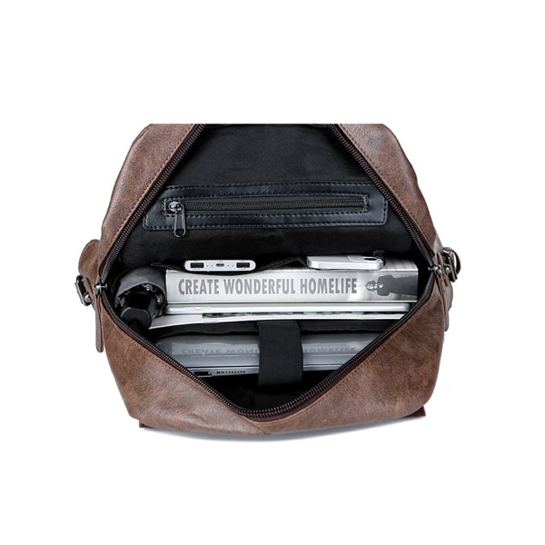 Laptop-ryggsäck Brun axelväska PU-läderväska för man Brown