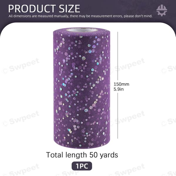 Glittertyll tygrulle, 6 tum x 50 yards, glittrande polyesternät
