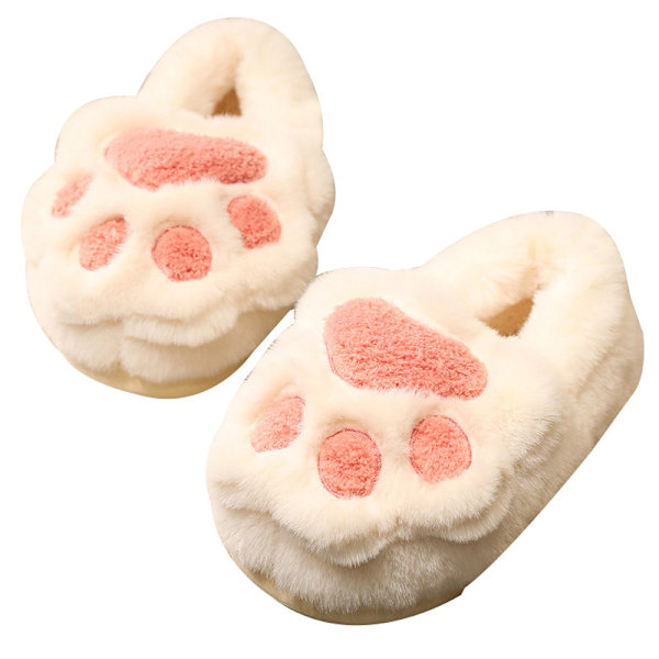 Chinelos de pata de gato peludo quente de pelúcia antiderrapante para casa tamanho livre