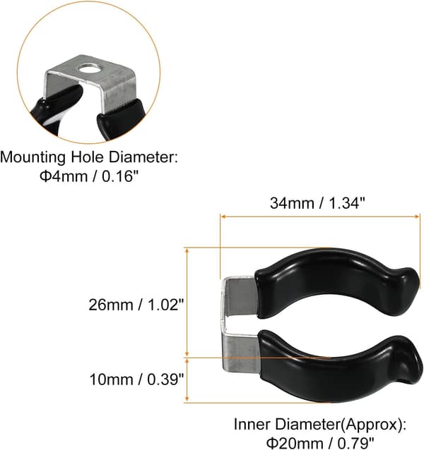 8 stk. T8 LED-rør U-clips rustfrit stål PVC 20 mm monteringsbeslag