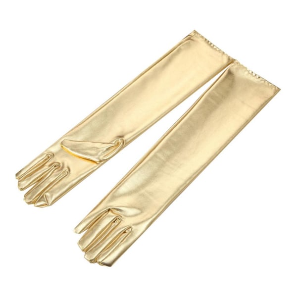 Shiny Gloves Clubwear Bride Läder Eleganta långa handskar Gyllene