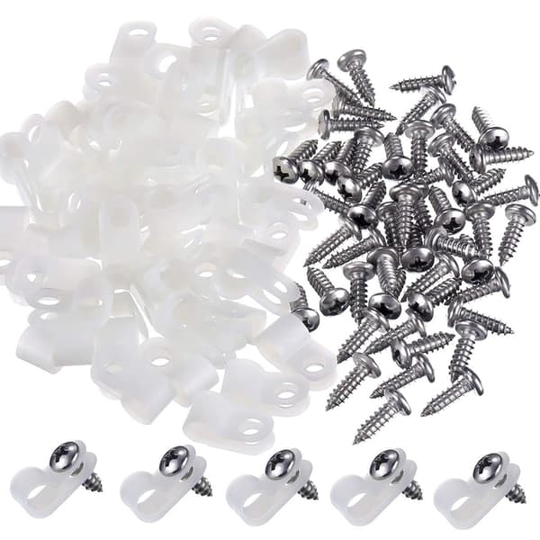 100 stk. Nylon R-type kabelclips 1/4 tomme hvide monteringsklemmer til ledninger