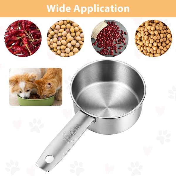 4 stk. 1/2 kop måleskeer til hundefoder, 125 ml foderkopper i rustfrit stål