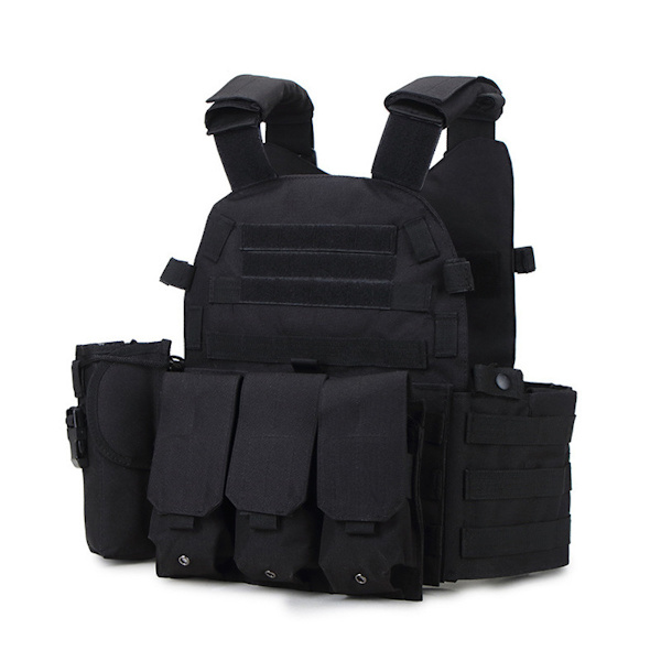 Svart Tactical Vest Outdoor Molle Jaktväst Justerbar modulär utrustning för träningsspel