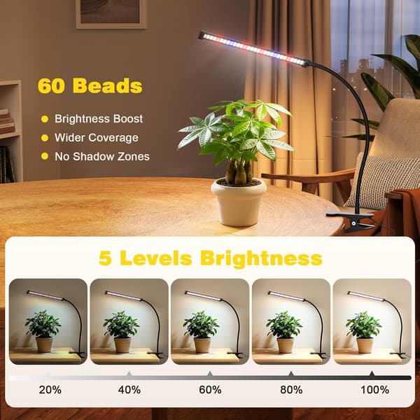 60 LED vækstlys fuldspektrum klippelampe dæmpbar timer til indendørs planter