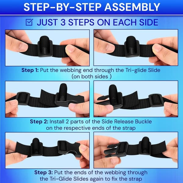 25 mm nylonbånd-sæt 5 m med spænder, D-ringe og tri-glide-clips