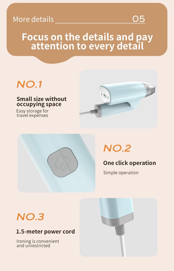 Bærbar håndholdt tøjdamper, foldbart design for nem opbevaring