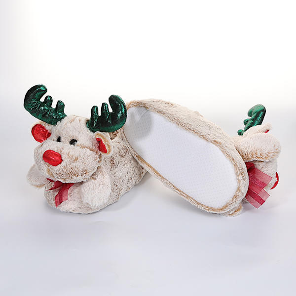Chinelos de pelúcia quentes de Natal cervos antiderrapantes para casa 36-41