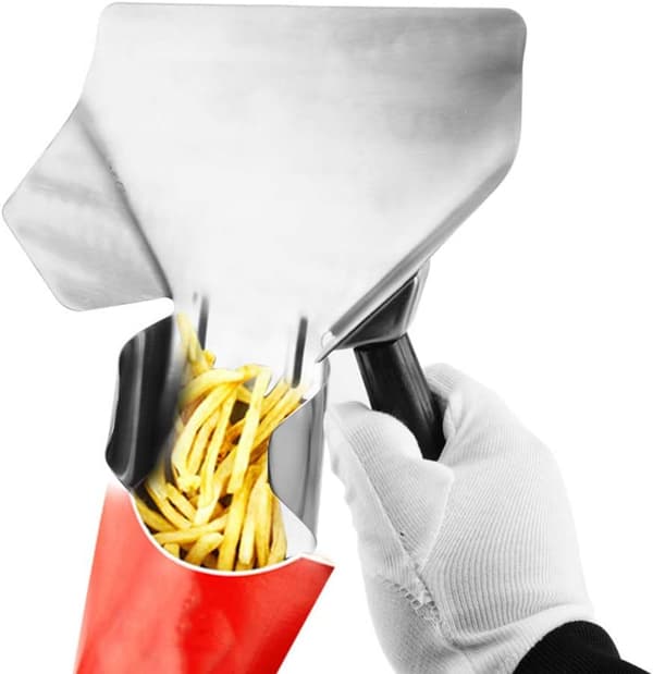 Pommes frites-øse i rustfritt stål, popcornspade med håndtak for snacks