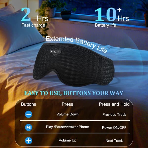 3D Bluetooth-sovmask med hörlurar, mörkläggande ögonmask för sidosovare