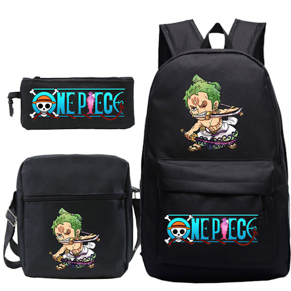 3 st/ set ett stycke Zoro- printed ryggsäcksset med case Pennfodral Skolväska Resedagssäck Lättviktsbokväskor