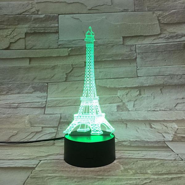 Berömd fransk arkitektur 3D LED nattljus Sovrumsbordslampa färg ändras