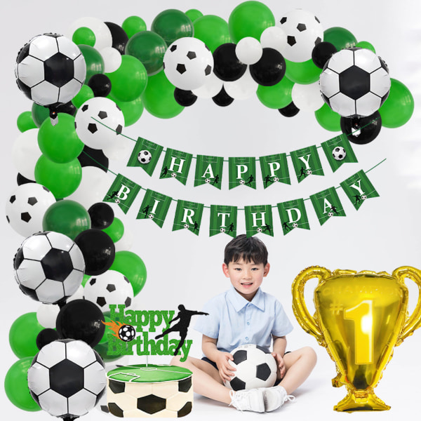 Fotboll födelsedagsballonger med Banner Cake Topper Latex Ballong Set Party Dekoration