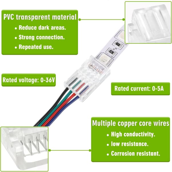 4-pin 8mm LED-båndsstik til 5050 RGB-lys, sømløs adapter 20 stk.