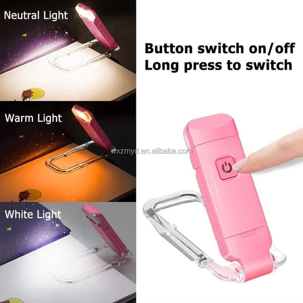USB-genopladeligt LED-boglys, 3 lysstyrker, foldbar læselampe med klemme