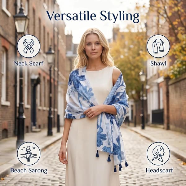 Blomstret tørklæde til kvinder, blødt og let oversized sjal med kvaster