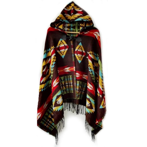 Warm Turtleneck Pullover Sjal Pläd Poncho med tofs för Lady