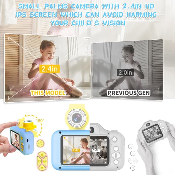 Digitalkamera for barn 48MP HD dobbeltobjektiv med 180° vippeskjerm 2,4 tommer IPS