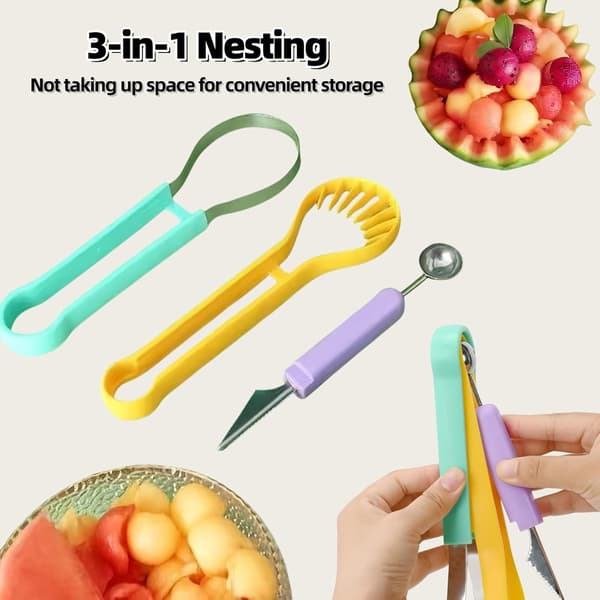 4-i-1 Fruktskopa, set med verktyg för att gröpa ur och dekorera vattenmelon i rostfritt stål