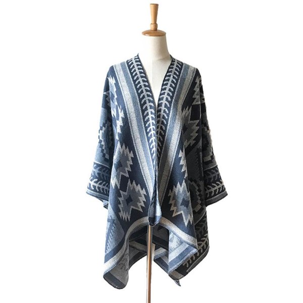 Geometrisk Jacquard Wrap Sjal Lös Cardigant Vinterfilt för Dam