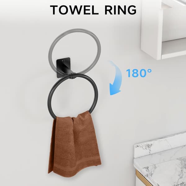 4-delt badeværelsessæt i sort, 24-tommer håndklædestang, ring, krog og toiletrulleholder