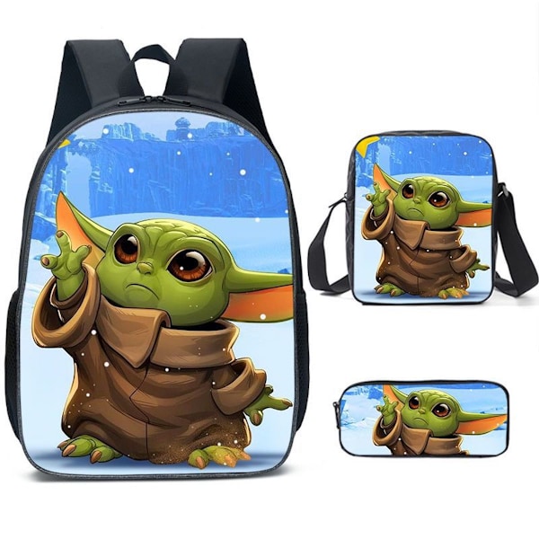 3st/ set Söt Baby Yoda printed set med case Pennfodral Skolväska Resor Dagsväska Lättviktsbokväskor