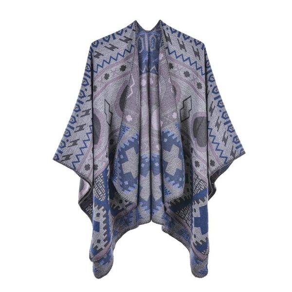Geometrisk Pashmina Sjal Wrap Tjock varm Poncho Öppen Front Cape for Lady