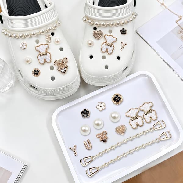 14 st Bling-skoberlocker med strass och pärlbjörn för träskor för kvinnor