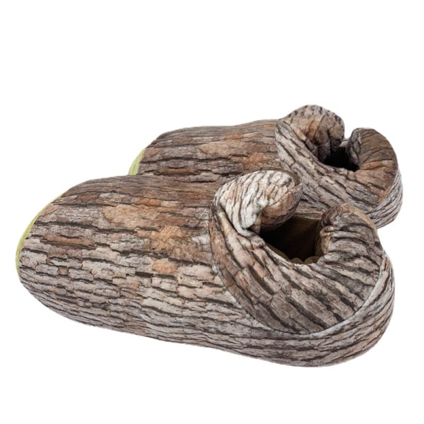 Chinelos de pelúcia quentes de toras de madeira antiderrapantes para uso interno tamanho livre