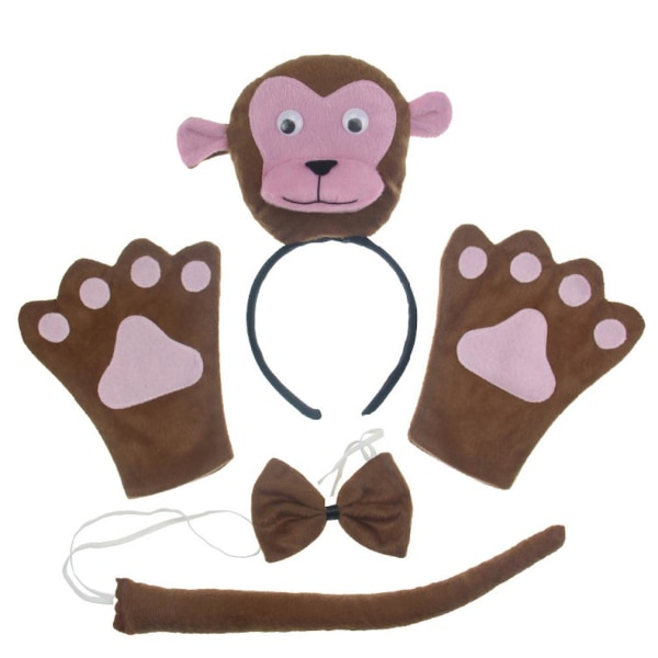 4 st Halloween Monkey- set innehåller Tail Paw Pannband och fluga Cosplay rekvisita för barn för karneval