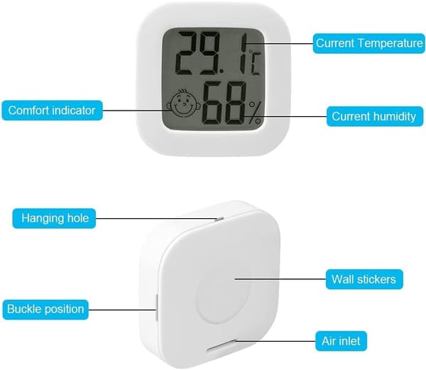 Digitalt innendørs termometer og hygrometer med LCD-skjerm og smilefjes