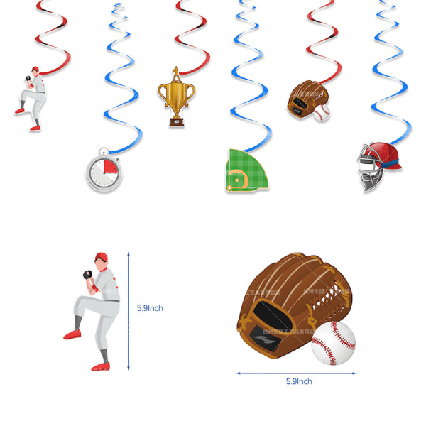 Basebolltema födelsedagsballonger med banner Cake Topper Latex set Festdekoration