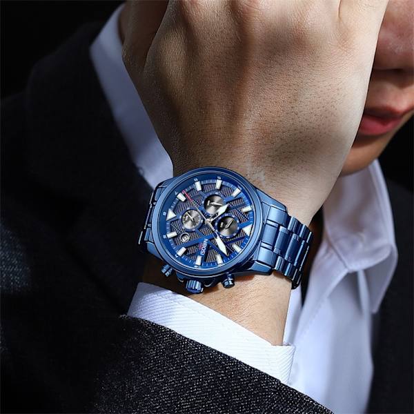 Watch Business Waterproof Watch Multi Dial Display Blue