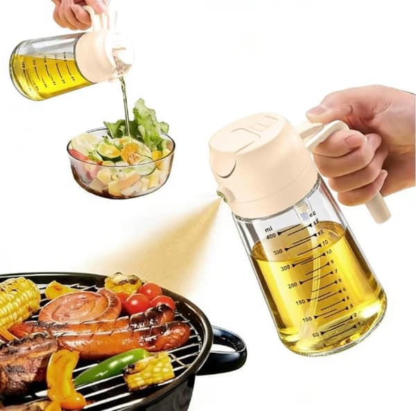 Olivenolieforstøverflaske, 400 ml glasoliedispenser 2 i 1 spray- og hældeflaske til madlavning i køkkenet