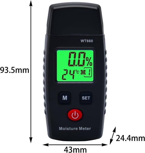 Digitaalinen puun kosteusmittari LCD-taustavalolla, kahden piikin kosteustesteri