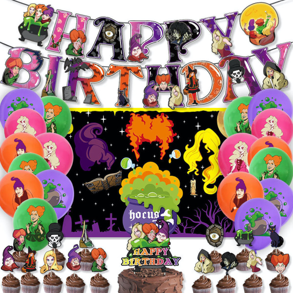 Pocus Witch Grattis på födelsedagen Ballong Set Latex Ballonger Party Dekoration Kit