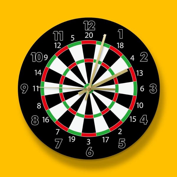 Dartboard Wall Clock | 30cm Acrylic Non-Ticking Silent Quartz Clock | Creative Bar Decor, Game Room, Office, or Kitchen Clock