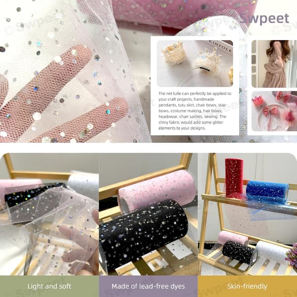 Glittertyll-stoffrull, 6 tommer x 50 yards, glitrende polyesternetting