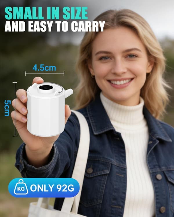 Mini-luftpump med campinglykta, 1600mAh batteri, 5 munstycken