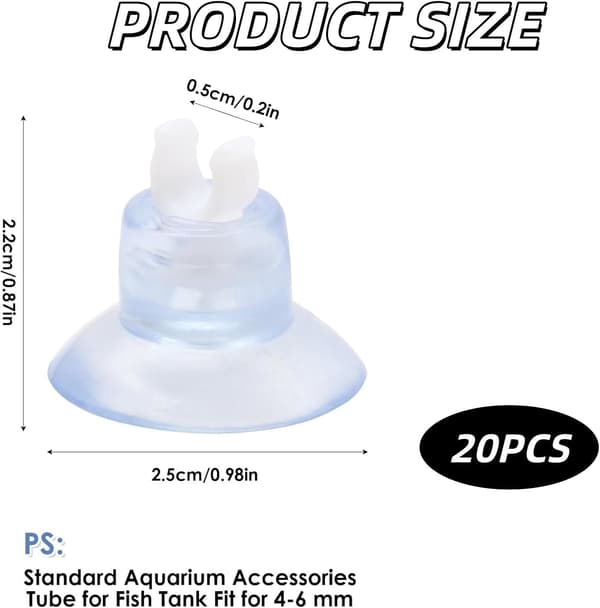 20-pack sugproppar för akvarium, genomskinliga slangklämmor för luftning i akvarium