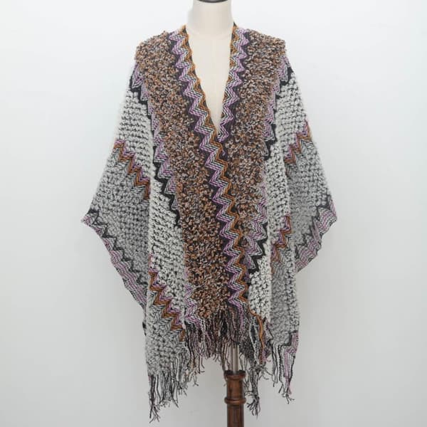 Boho stickad ponchocape för kvinnor med asymmetriska fransar för vintern