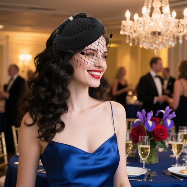 Fascinator-hatt i pillbox-stil for kvinner med slør og hodebånd til bryllup og teselskap