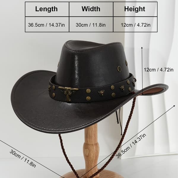 Sort cowboyhat i imiteret læder med bred skygge til voksne
