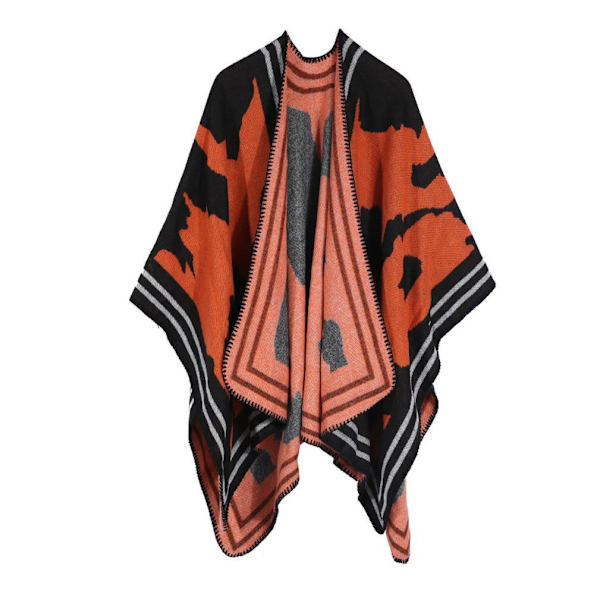 Varm Sjal Scarf Öppen Front Poncho Vinterkofta för Dam