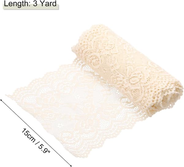 6 tommer bredt, 3 yards langt elastisk blondebånd i lys beige til syning og DIY-projekter