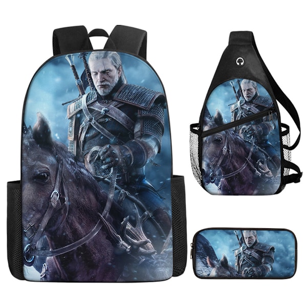 3st/ set Witcher Geralt printed set med axelväska Case Skolväska Resor Dagsväska Lättviktsbokväskor