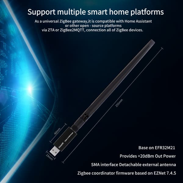 ZBM-MG21 Zigbee 3.0 USB-dongle til ZHA Z2M Home Assistant Smart Gateway